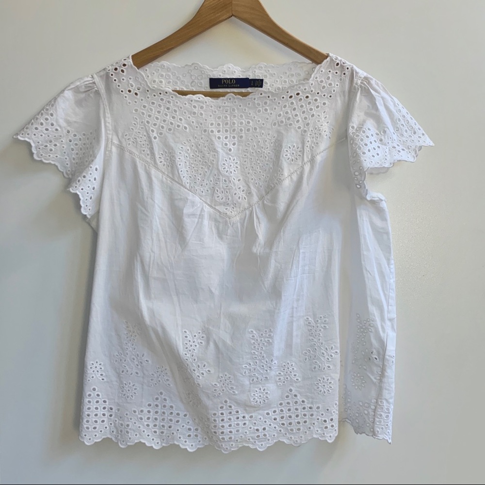 Ralph Lauren White Cotton Embroidered Top